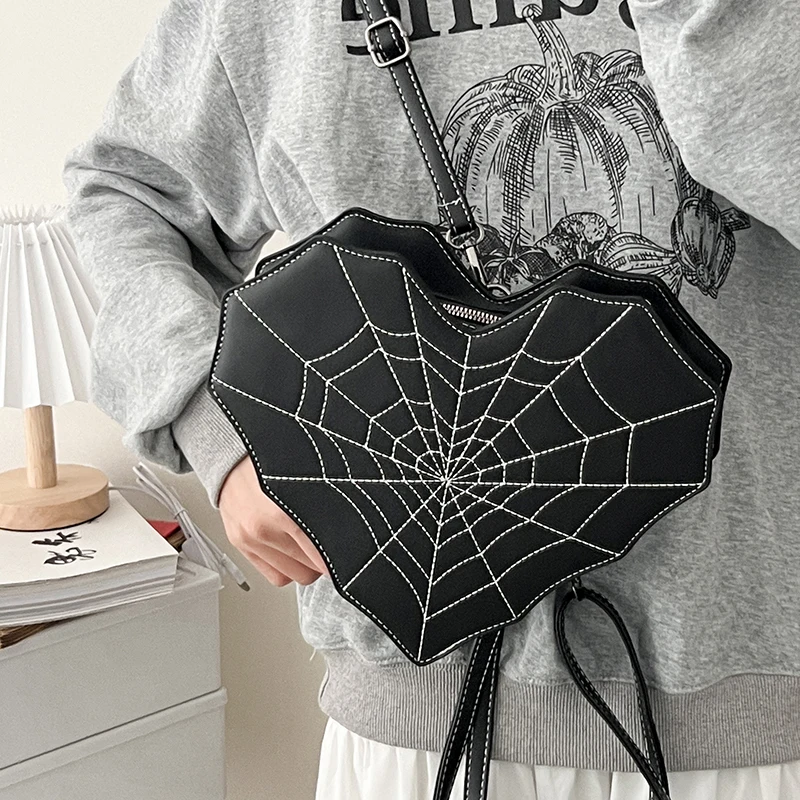 Gothic Style Shoulder Bag Women Backpack Girls Halloween Web Spider Bag PU Leather Cobweb Crossbody Bag Handbag Purse for Women