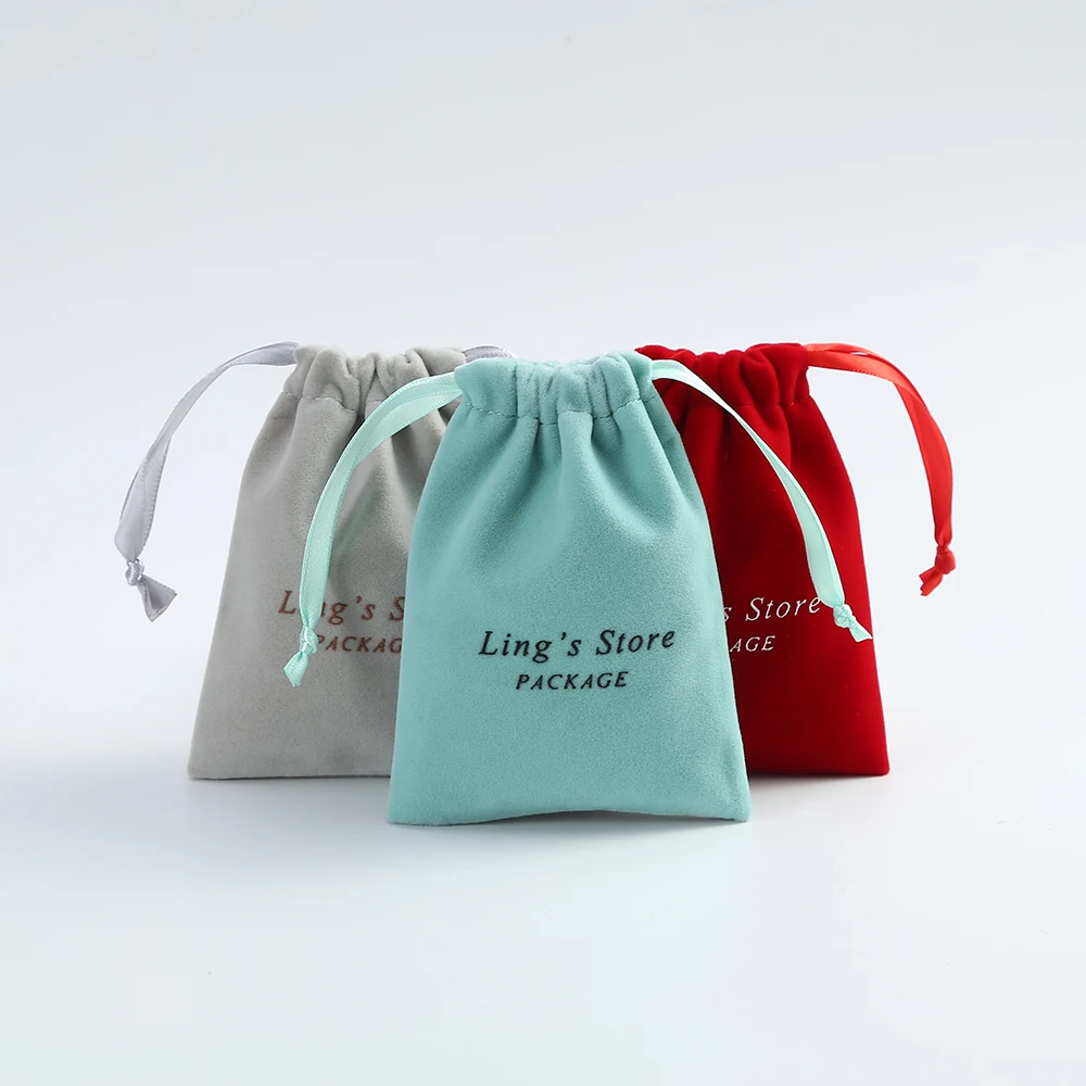 

Custom Logo Retro Solid Velvet Ribbon Drawstring Jewelry Gift Pouches 7x9cm 10x15cm Jewelry Earrings Storage Bag Dropshipping