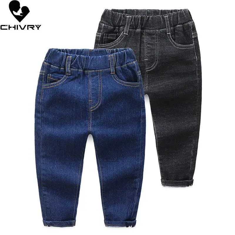 

New 2022 Kids Fashion Solid Jeans Long Trousers Pants Boys Classic Denim Pants Baby Jeans Autumn Winter Clothing for 2-8 Years