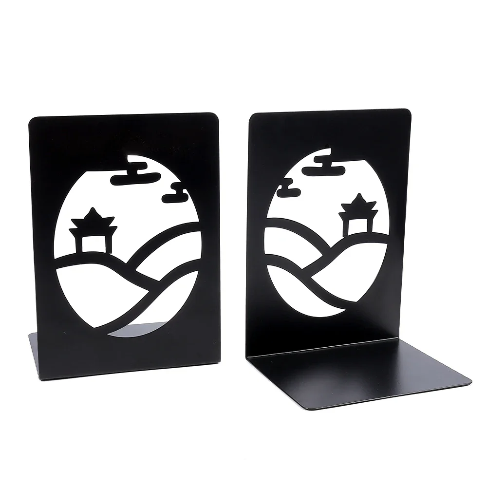 Hollow Scenery House Metal Bookends Pavilion Exquisite Office Table Ornament Book Organizer Stationery for Students Teachers