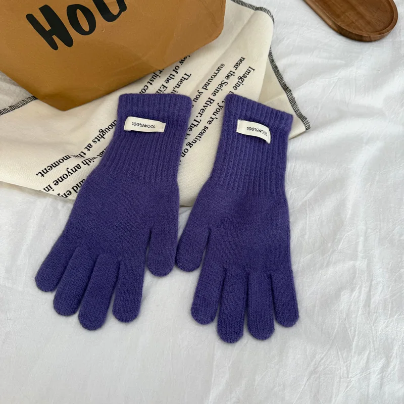 100% Wool Gloves Lady Touchscreen Finger Hole Winter Autumn Women Warm Wrist Length Classic Knitted Gloves Female Mitten 2025