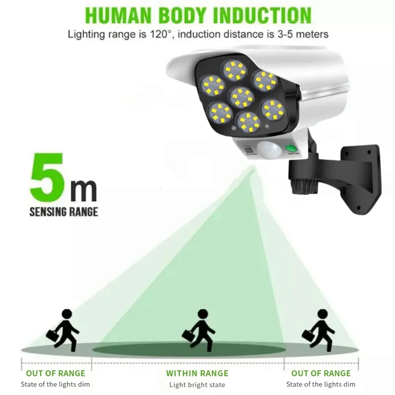 77 led 보안 더미 카메라 태양 광 모션 센서 무선 야외 홍수 빛 IP65 방수 램프 3 모드 가정 정원
