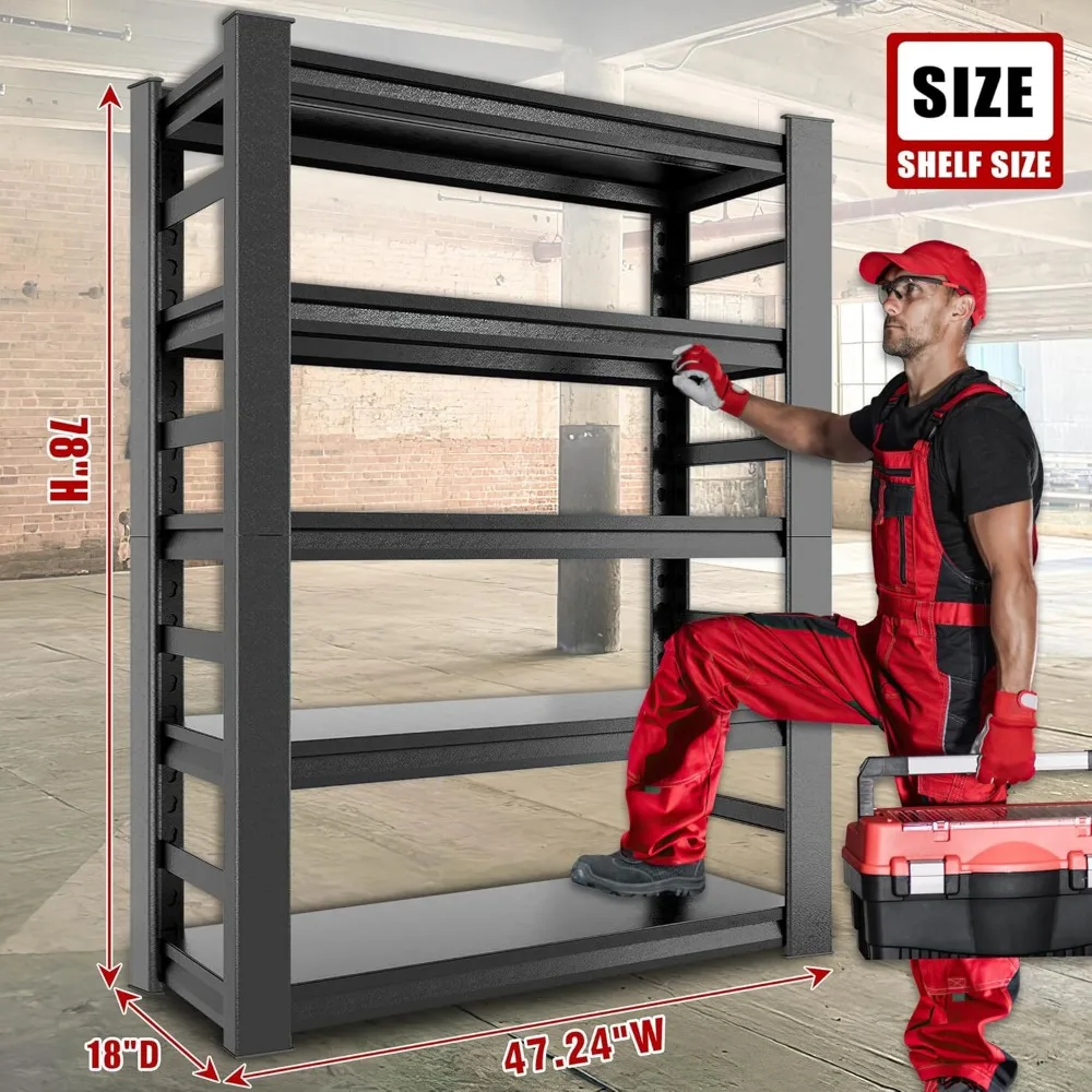 78" H Garage Shelving Heavy Duty Storage Shelves Adjustable 5 Tier Metal Shelves for Garage Warehouse Basement 3