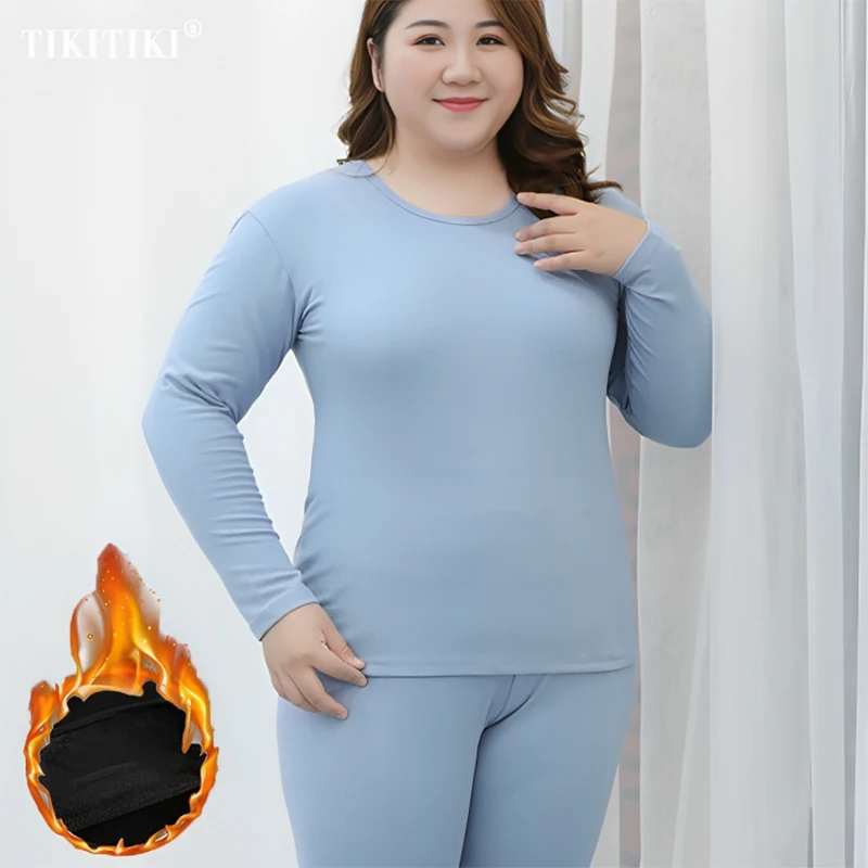 Thermal Underwear Sets Plus Size Thermal Set Women Long Johns Set Solid Warm Thermal Underwear Thermo Long Sleeve Pants Pajamas Winter Home Clothes