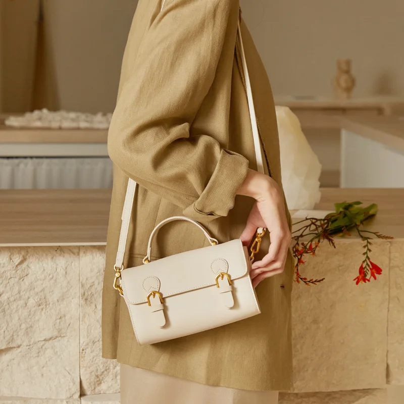 ZR DIARY Leather Small Square Bag Women Shoulder Messenger Bag Buckle Decor Cambridge Bag Handheld for Female H60060