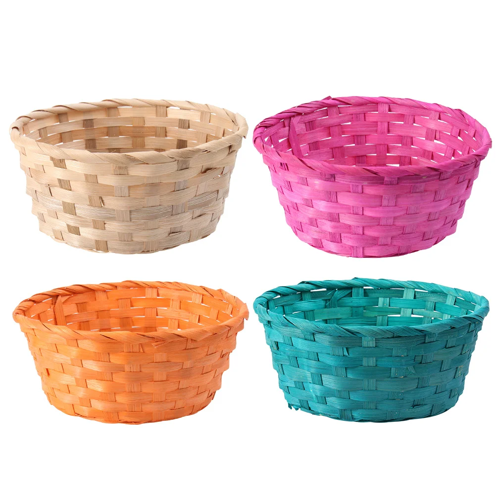 

4 Pcs Round Bamboo Basket Egg Easter Plastic Containers Fruit Prop Pig Made Colorful Baskets Child Vintage Decor