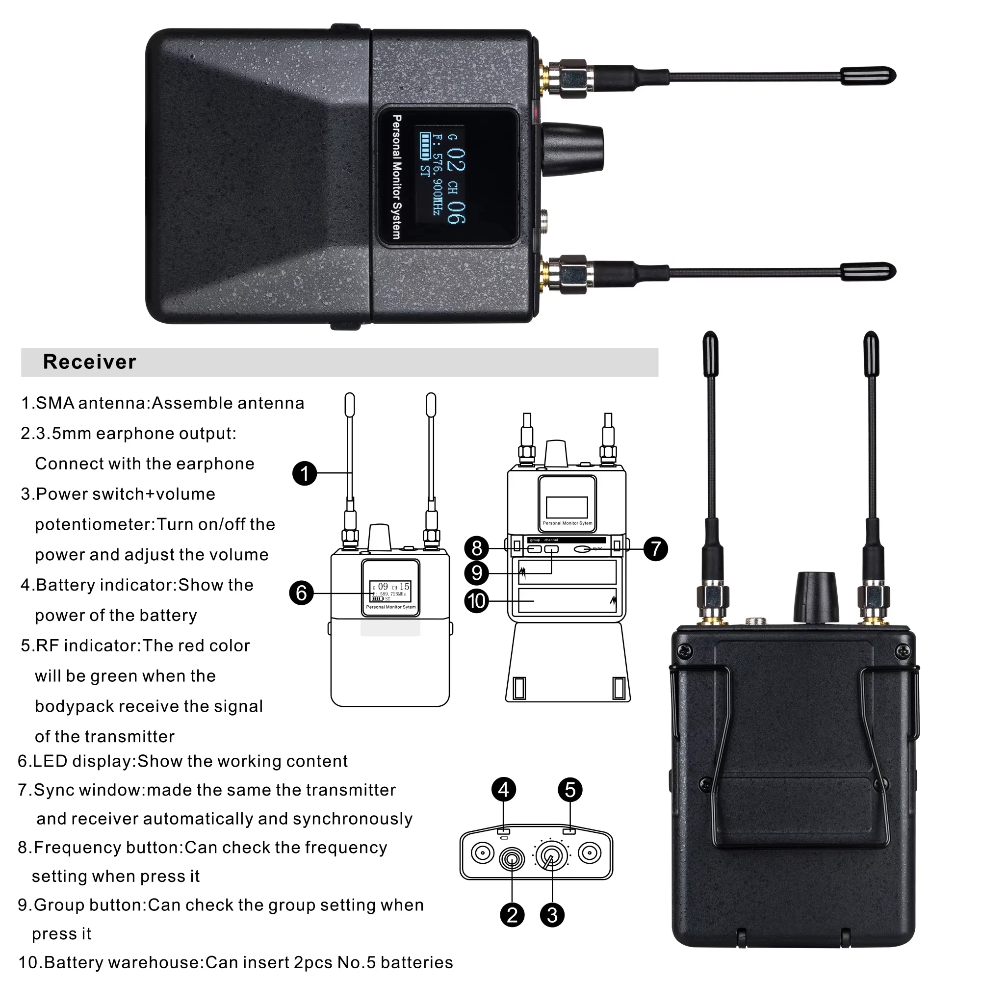 CNRV 인이어 모니터링 시스템 PSM300 개인용 무선 인이어 모니터, 500MHz 무대 공연에 적합
