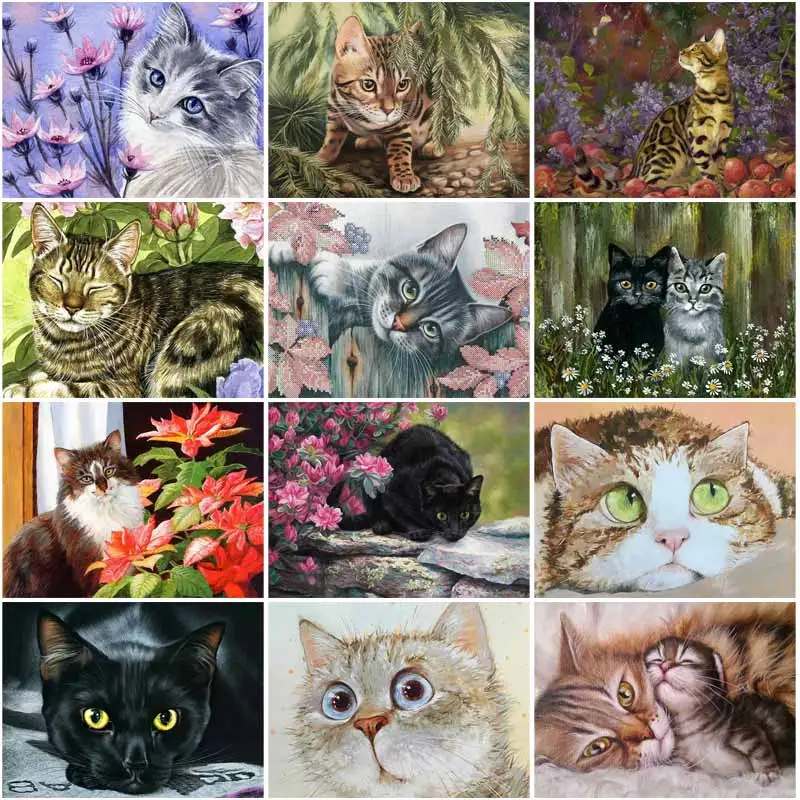5D DIY Full Drill Diamond Painting Cats Cross Stitch Embroidery Mosaic Kit Decor 