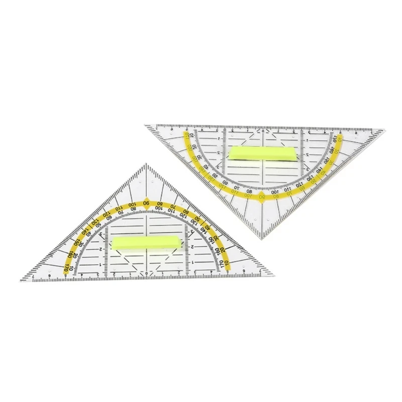 4pcs Versatile Measuring Triangle  Ruler Plastic Transparent Rrotractor Shatterproof Office Maths School Set Protractor Ruler