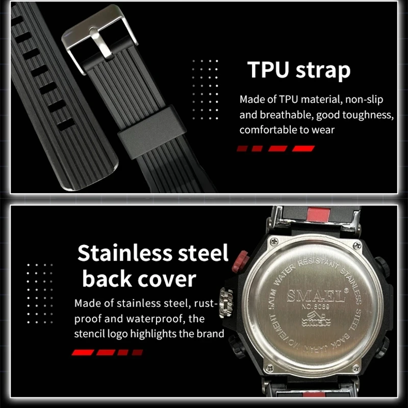 2023 Quartz Wristwatches Sport SMAEL Military Army Clock Alarm Dual Display LED Electronic Watch 8069 Waterproof Watches For Men