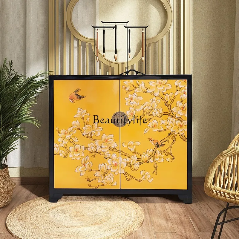 

Entrance Shoe Cabinet Integrated Partition New Painted Restaurant Solid Wood New Chinese Style Curio Cabinet