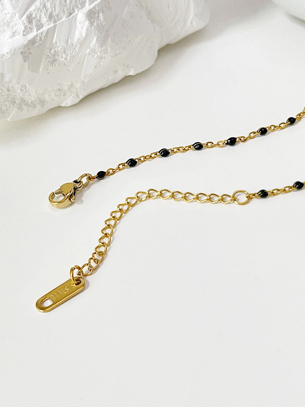 Peri'sBox Stainless Steel Black Enamel Dot Thin Chain Choker