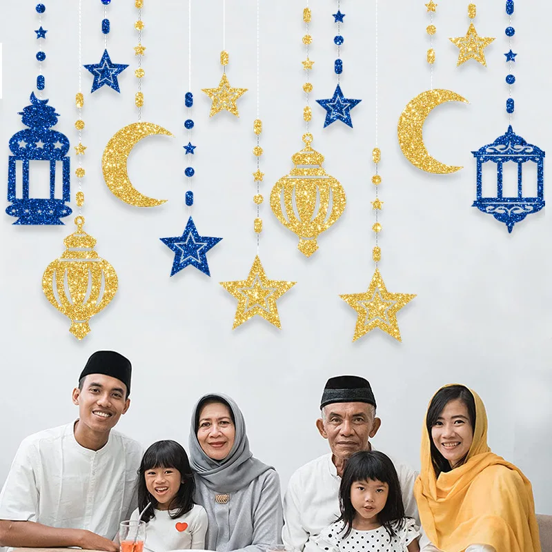 Ramadan Decorazione, Ramadan Mubarak Banner Stella Luna Lanterna Ghirlanda Eid Mubarak Decorazione Set Ramadan Kareem Decorazione per feste musulmane islamiche Ramazan