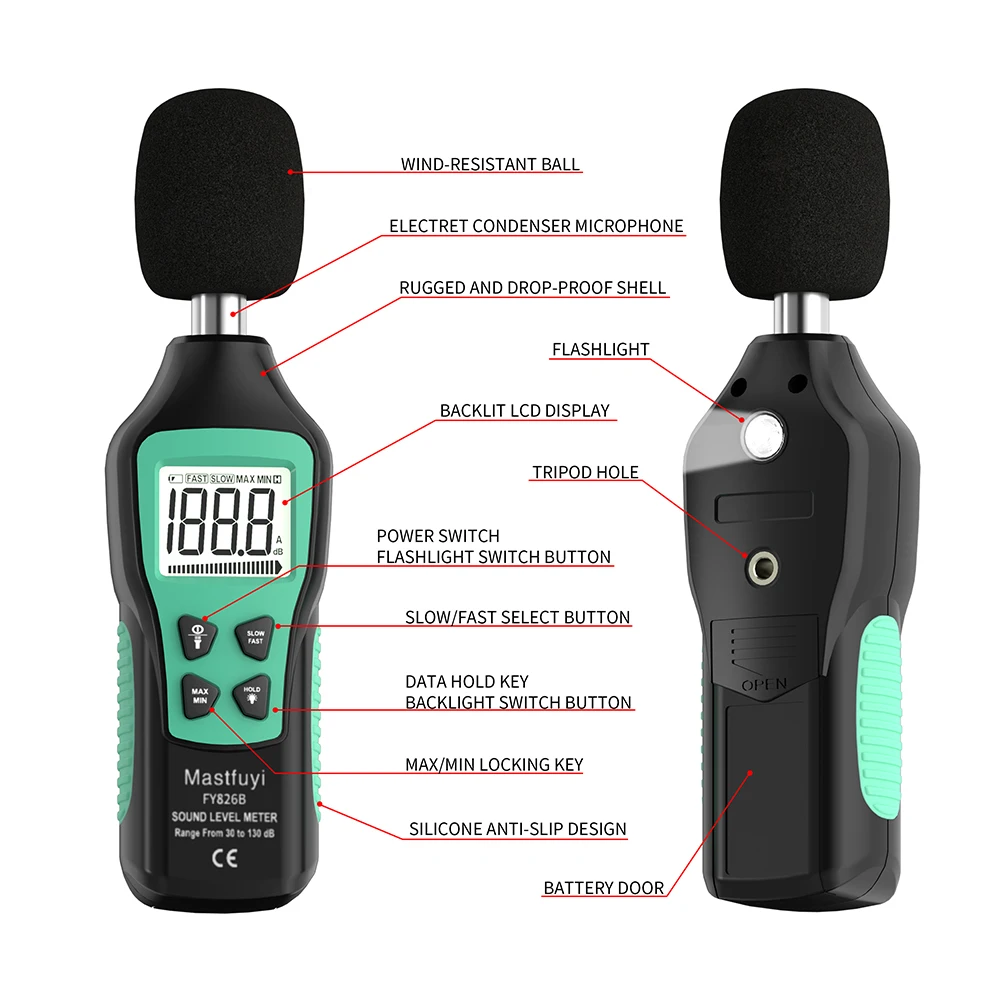 MASTFUYI FY826B Digital Sound Level Meter Audio Level Meter Sonometro Sound Meter 30-130dB Decibel Meter Portable Noise Meter 3