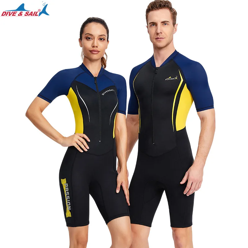 1.5MM Adults Neoprene Short Sleeve Spearfishing Keep Warm Swim Diving Suit Scuba Snorkeling Kayaking Hunting Drifting WetSuit custom logo loose men short sleeve summer style cotton linen stand collar five point clothing suitable adults