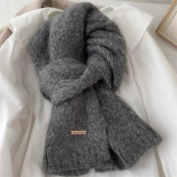 Korean Wool Knit Scarf - Thick Warm Imitation Cashmere Muffler for Women