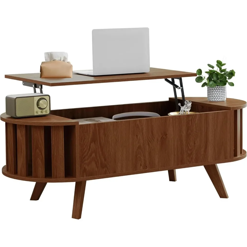 Lift Top Coffee Table with Storage,47.2" Oval Coffees Tables with Open Fence Storage, Mid Century Coffee Table with Lifting top 2