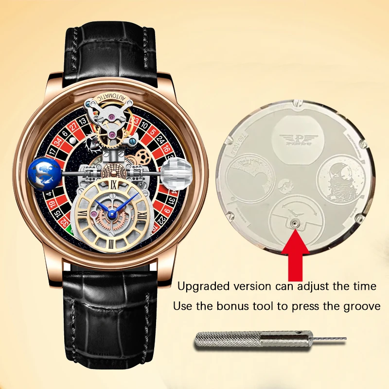 PINDU Design Celestial Series Russian Roulette Quartz Leather Watches Men Astronomical Casino Las Vegas Men Watch Montre Homme