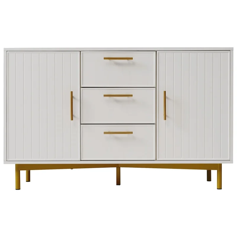 2-door 3-drawer Cabinet, White Door Box With Drawers, Adjustable Storage Cabinet, Living Room Bedroom, White - H75 /B120/T40 Cm – Detail 10