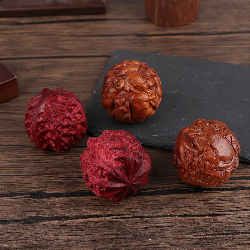 2PCS Huanghuali Zodiac Health Care Ball Handball Massage Ball Carving And Play Fitness Solid Wood Handle
