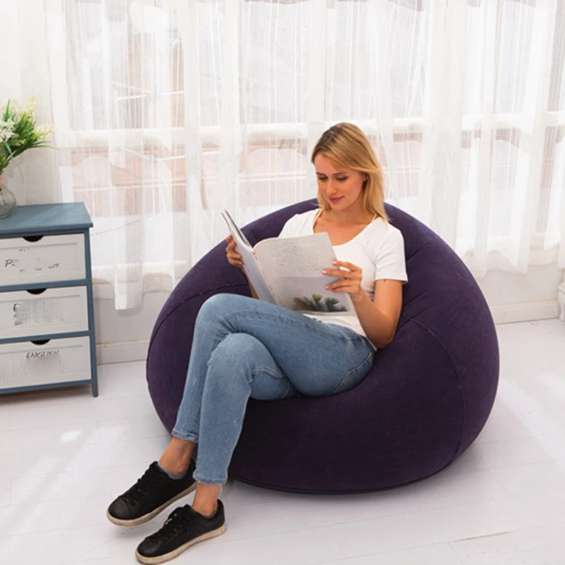 ABGR-Large Inflatable Sofa Chair Bean Bag Flocking PVC Garden Lounge Beanbag Outdoor Furniture Camping Backpacking Bags