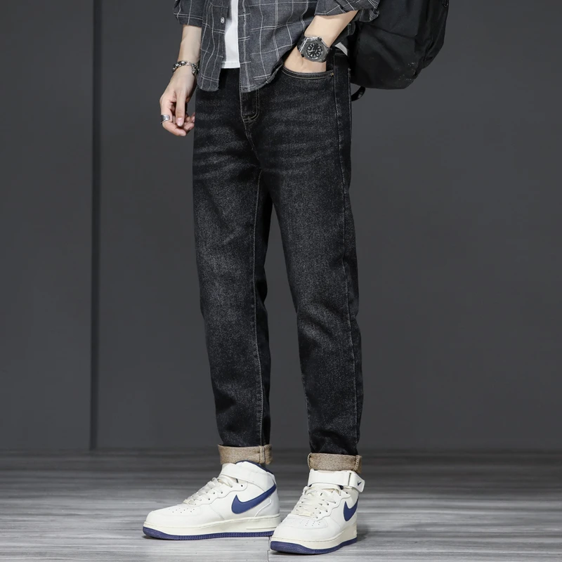 New Autumn&Winter Fashion Business Jeans Men's Slim Stretch Trousers Leisure Elastic Versatile Zipper Denim Man Pants