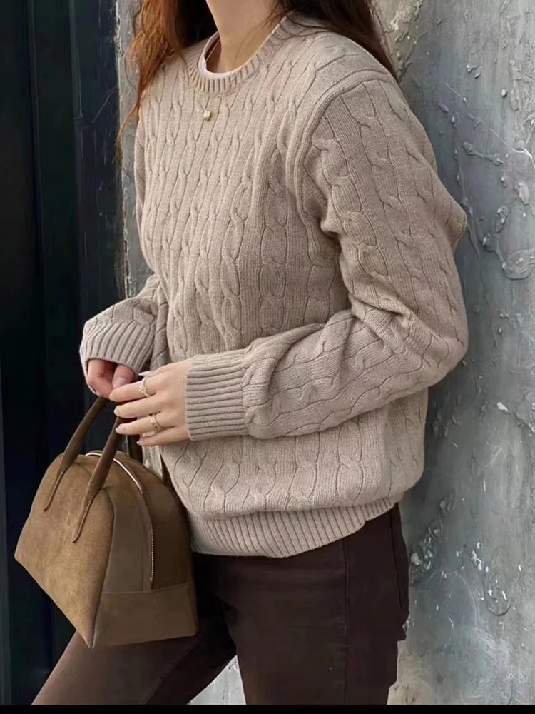 

Women's Twists O-neck Loose Pullover Wool Sweater Autumn Fashion Street Fashion Knit Y2K Girls' Fashion Casual female TOPS