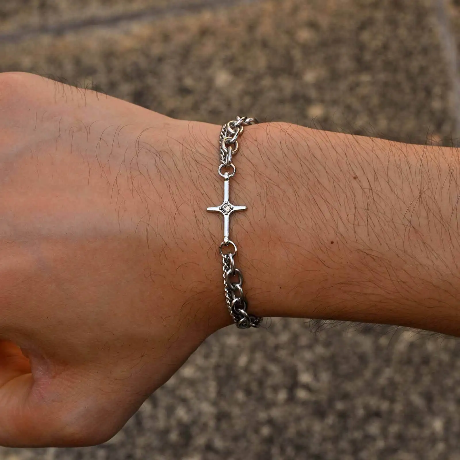 2pcs Hip Hop Bracelet for Men Boys,Four-point Star Stacked Chain Link Wristband,Trendy Jewelry Gift