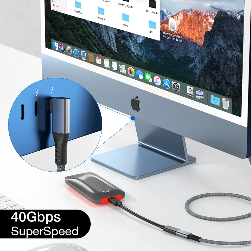 USB4 케이블 90도 USB-C-암 USB-C TB3/4 호환 8K@60Hz 40Gbps 데이터 전송 PD100W 5A 고속 충전 남성-여성 Ada