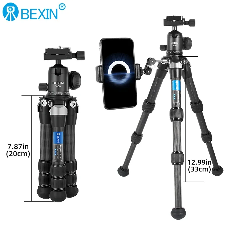 

BEXIN Mini Carbon Fiber Tripod Compact Lightweight Portable Tabletop Tripods with Handle Ball Head Max Load 10kg for DSLR Camera