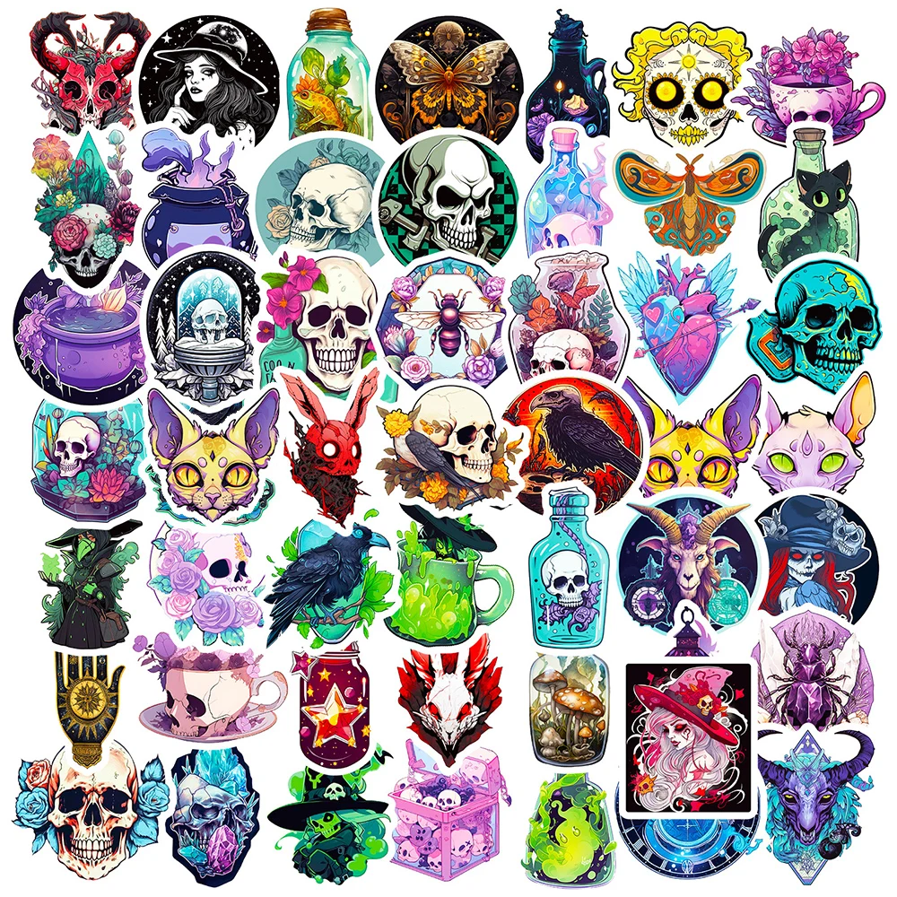 

10/30/50pcs Cartoon Horror Skull Stickers Art Magic Potion Decal Laptop Motorcycle Notebook Wall Apothecary Sticker for Kids Toy