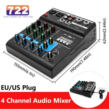 HD 4 웨이 믹서 오디오 전문 사운드 카드 효과 프로세서 포함, 프로 장비 믹싱 콘솔, USB 휴대용 4 채널 믹서