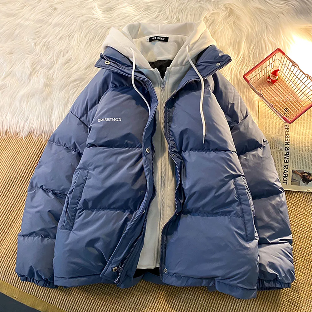 Men's American New Trend Hooded Coat Cotton-padded Clothes Y2K Street Retro Zipper Hooded Down Jacket Parkas Winter Thick Coat