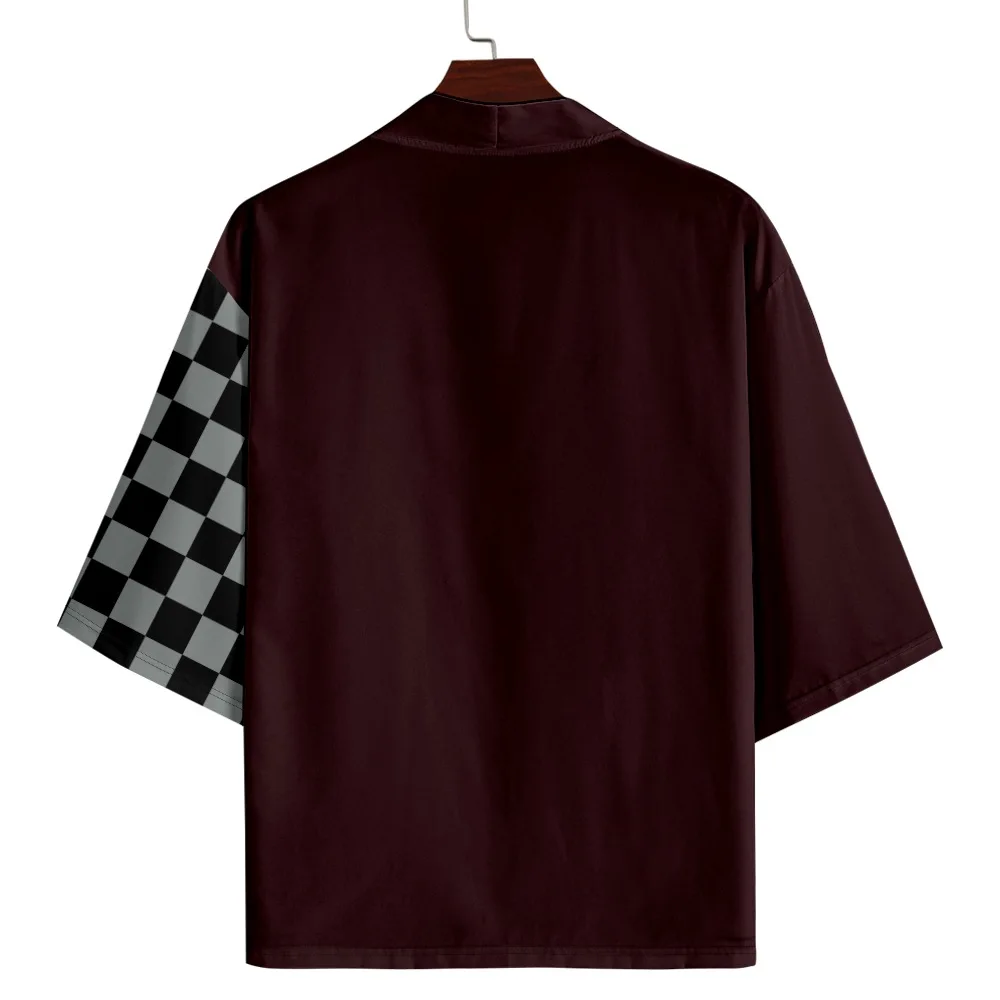 Checkerboard Print Cardigan Haori Fashion Beach Yukata Cosplay Japanese Kimono Streetwear Men Asian Clothing Samurai