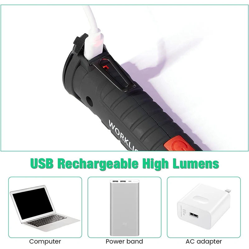COB LED Flashlight Magnetic Work Light USB Rechargeable Torch Hook Portable Lantern Inspection Light Camping Car Repair Lamp led flashlight led lights camping lamp led work light camping lights work light