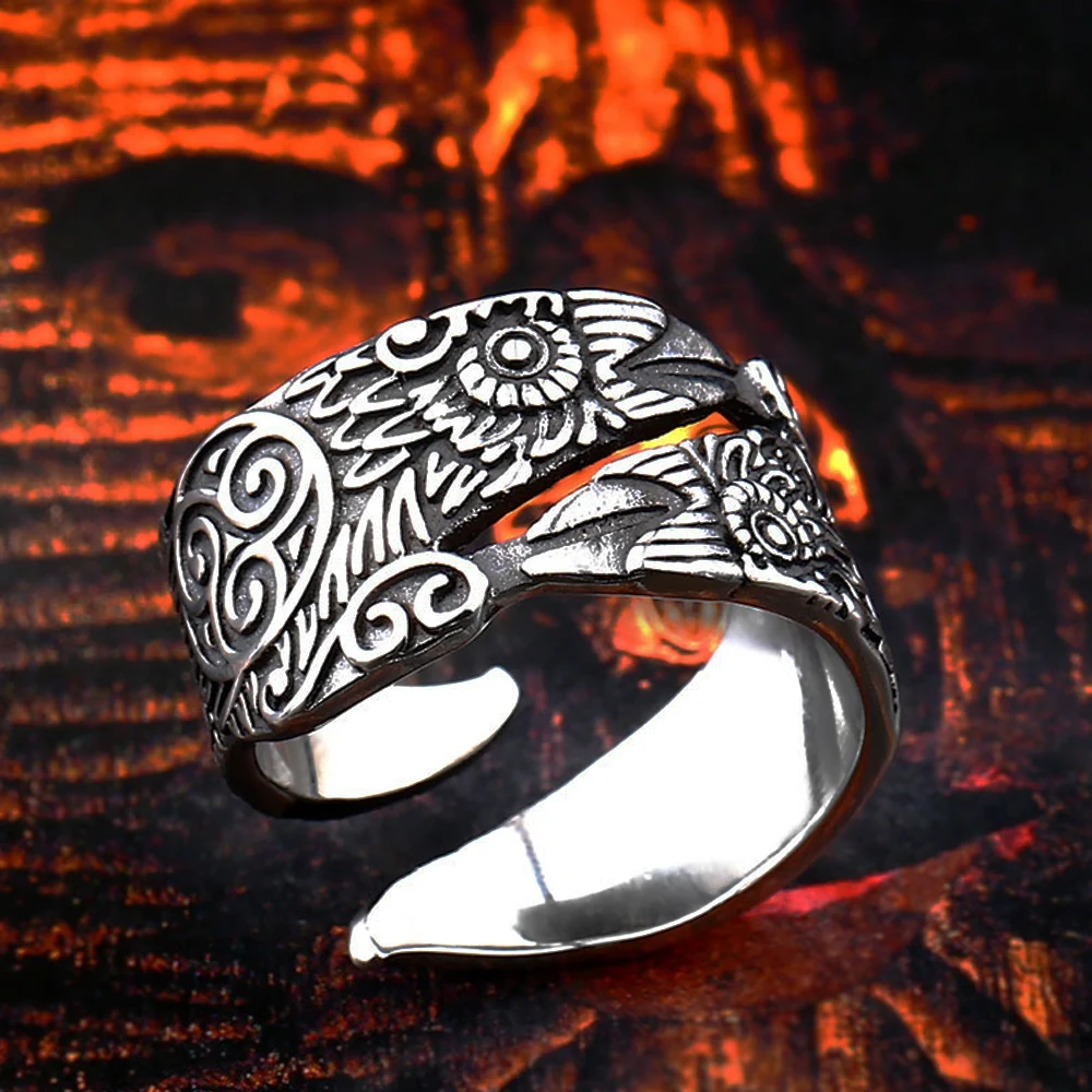 Vintage Odin Ravens Ring Men Apertura Regolabile Nordic Acciaio Inossidabile Celtics Knot Viking Ring Biker Amuleto Crow Jewelry Gift