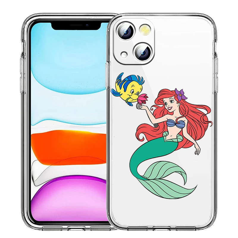 Mermaid Disney Princess Phone Case for Apple iPhone 14 13 12 11 Pro Max X XR XS 8 7 6 Transparent Silicone Shell Cover Fundas iphone 13 mini silicone case