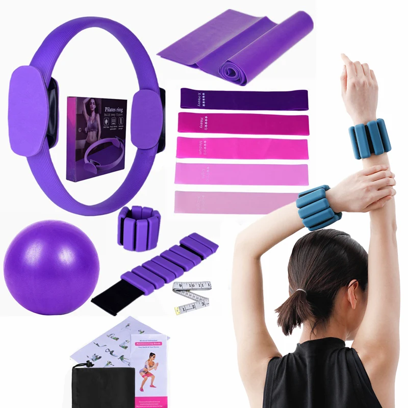 Pilates Ring Set 14 PCS, Magic Circle Yoga Ring, Pilates Ball, Adjustable Ankle Wrist Weights, Resistance Bands, Tape Measure