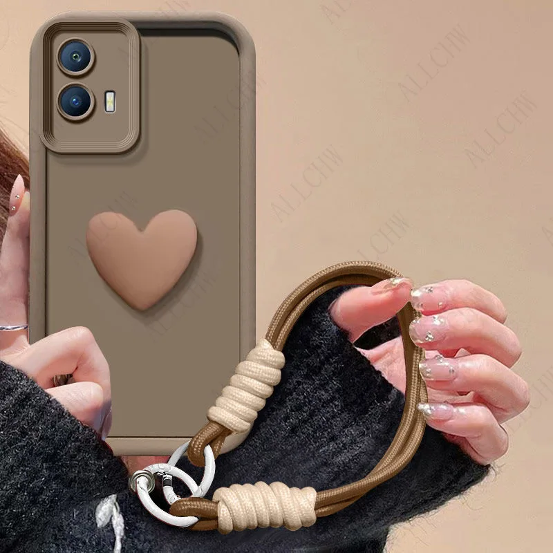 3D Love Heart Hand Strap Silicone Phone Case Cover