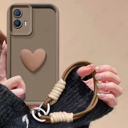 3D Love Heart Hand Strap Silicone Phone Case Cover - MotoEdge50fushion (Brown)