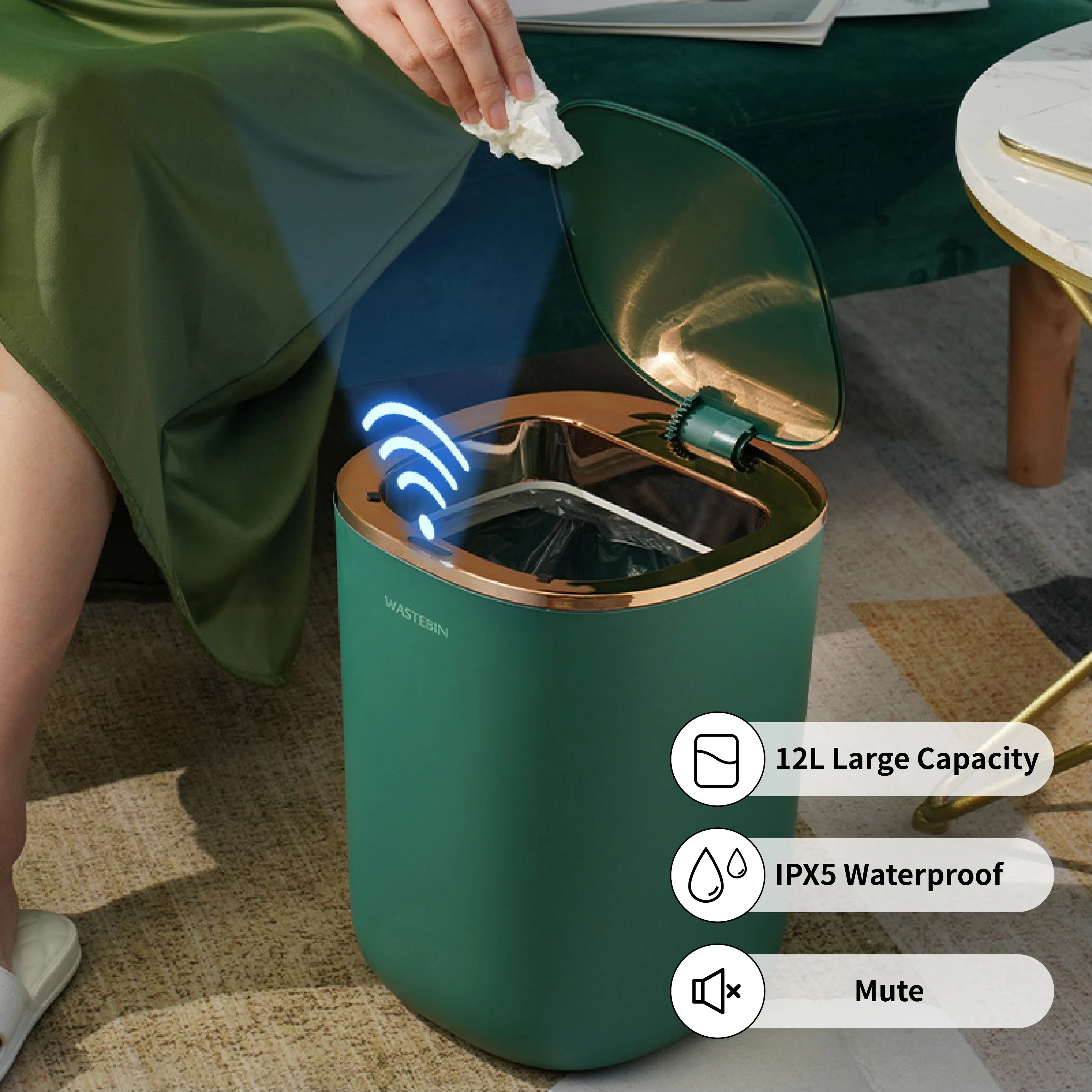 

Smart Sensor Garbage Bin Bathroom Automatic Trash Can 12L Luxury Induction Wastebasket For kitchen Toilet Cleaning Bin