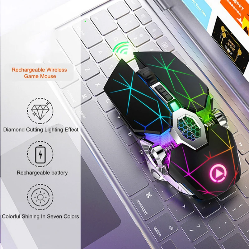 Wireless Optical 2.4G USB Gaming Mouse 1600DPI 7 Color LED Backlit Rechargeable Silent Mice For PC Laptop