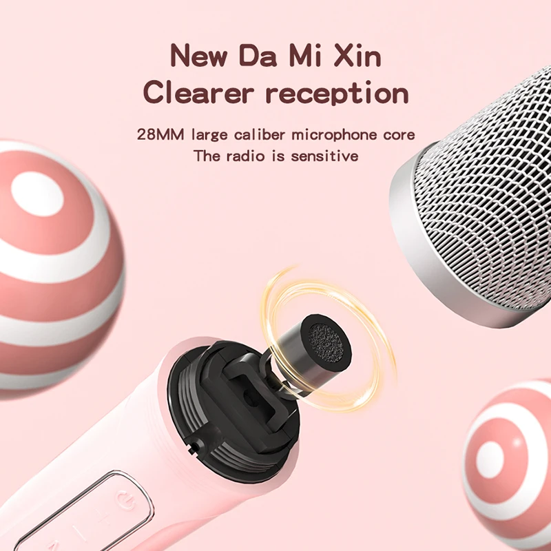TANALAZ K25 Microphone Sound All-in-One Wireless Bluetooth Home KTV Full Frequency Loud Speaker Cherry Pink [Dual Mic]