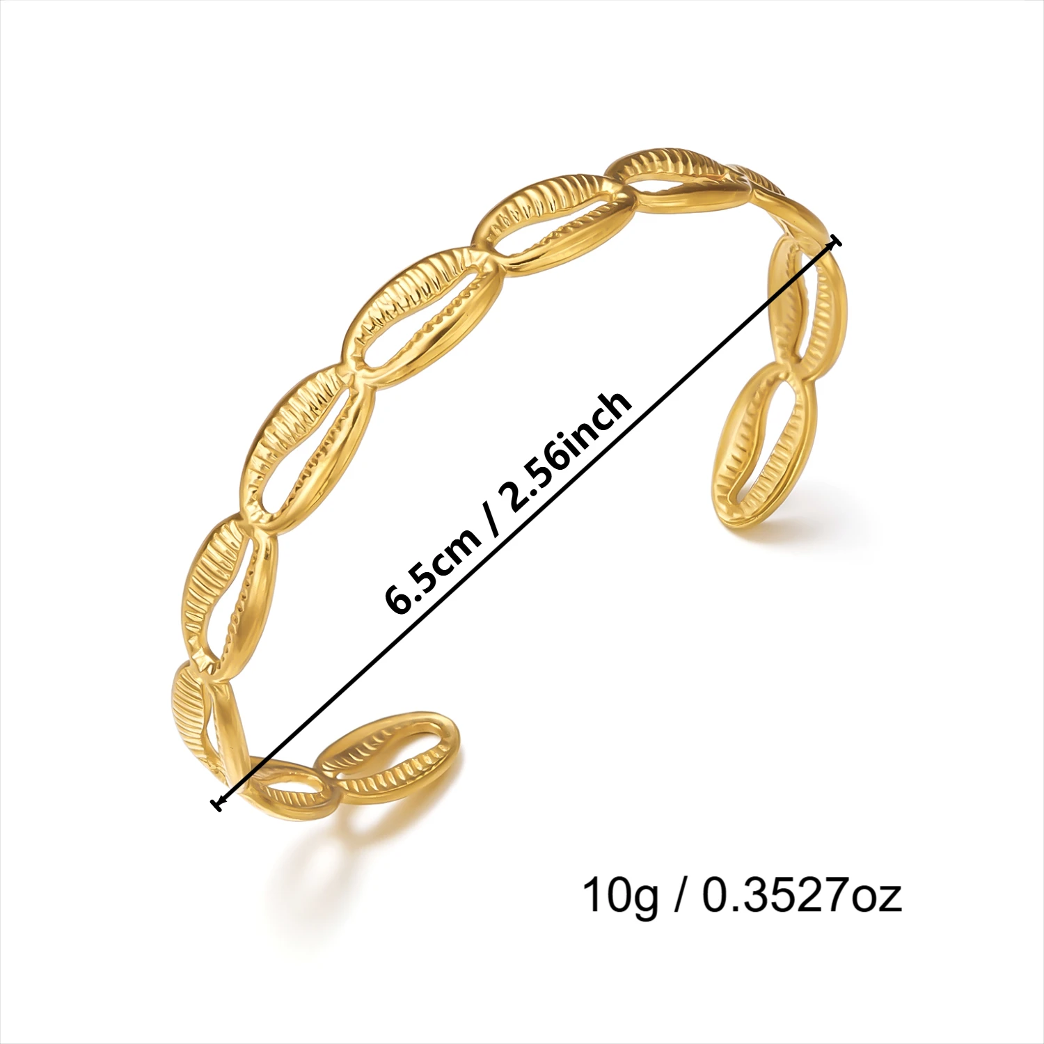 Sommerlicher Ozean-Stil Fisch Muschel Seestern Manschetten-Armreif für Damen Goldfarben Edelstahl Armband Ästhetischer Party-Schmuck – Detail 7
