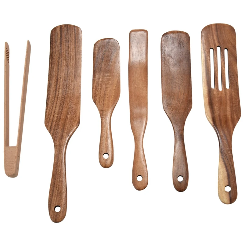 

6-Piece Cooking Utensils Set Natural Teak Kitchen Wooden Cooking Utensils Set Spatula Slotted Spatula