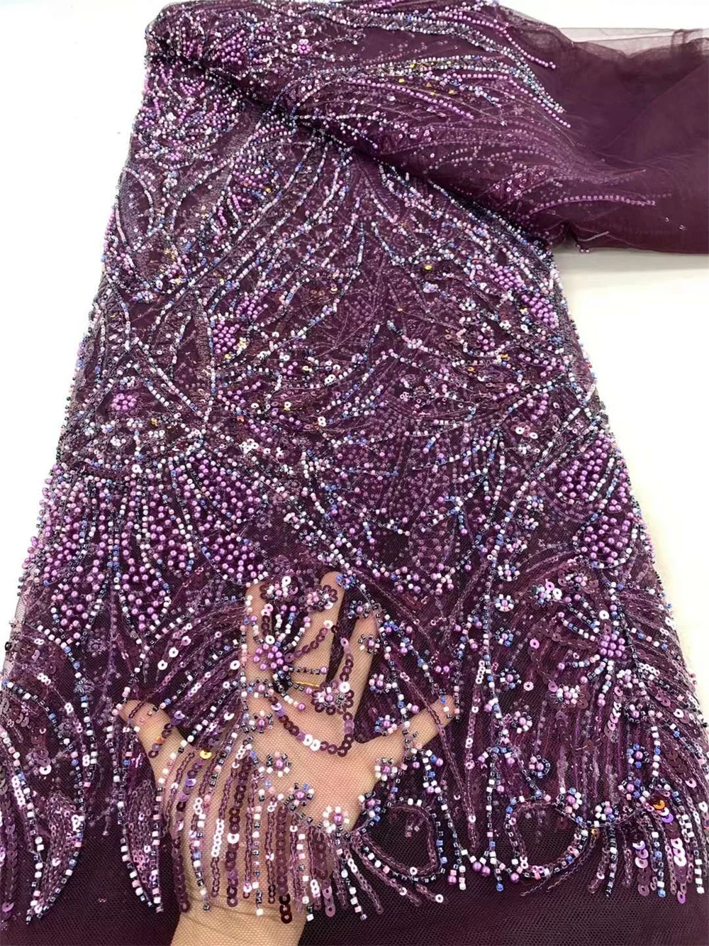 Royal Blue Lace Fabric 5 Yards High Quality Beads And Sequins African Lace Fabric Fashion Materials For Womens Luxury LaceA597-1