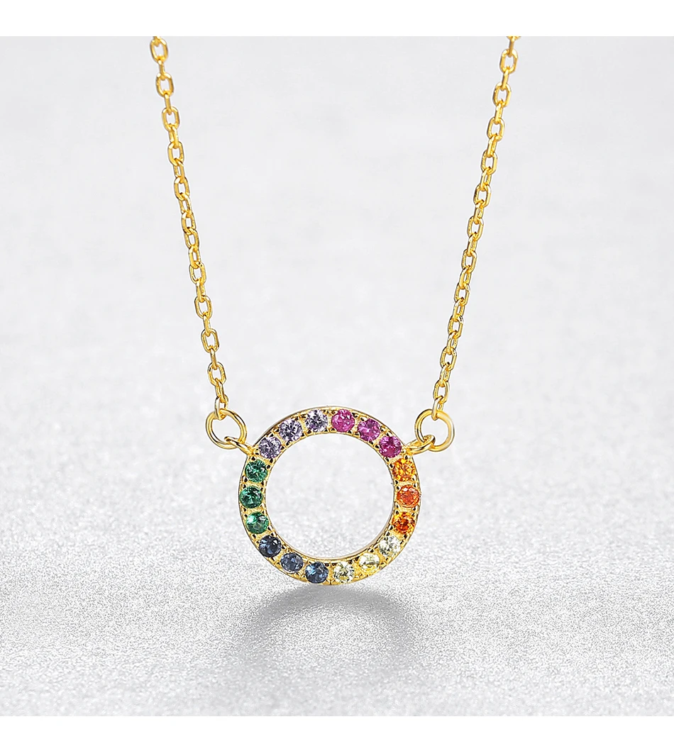 Multicolor Zirkon Sterling Silber Kreis Anhänger Regenbogen Zirkonia Frauen Halskette Mädchen_voghion.com
