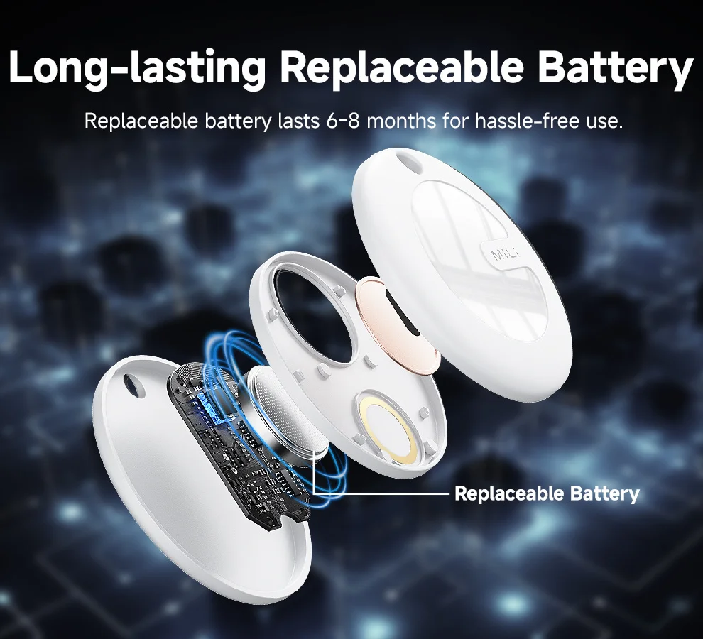 MiLi Smart Tracker System Find My App Portable Airtag Smart Bluetooth Locator Child Finder Bag Anti-Loss Tracker Android
