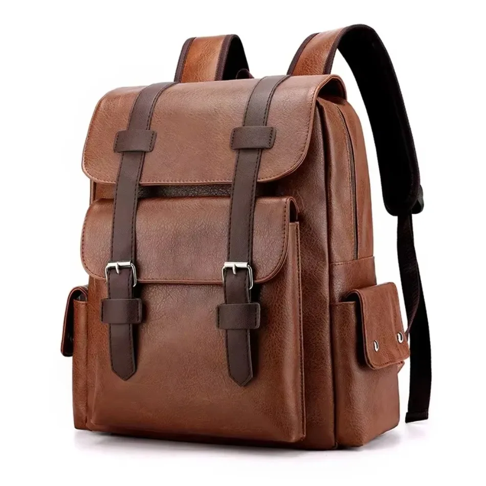 New Korean Version Soft PU Leather Backpack For Men And Women Casual Trend High School Students Computer Travel Backpacks