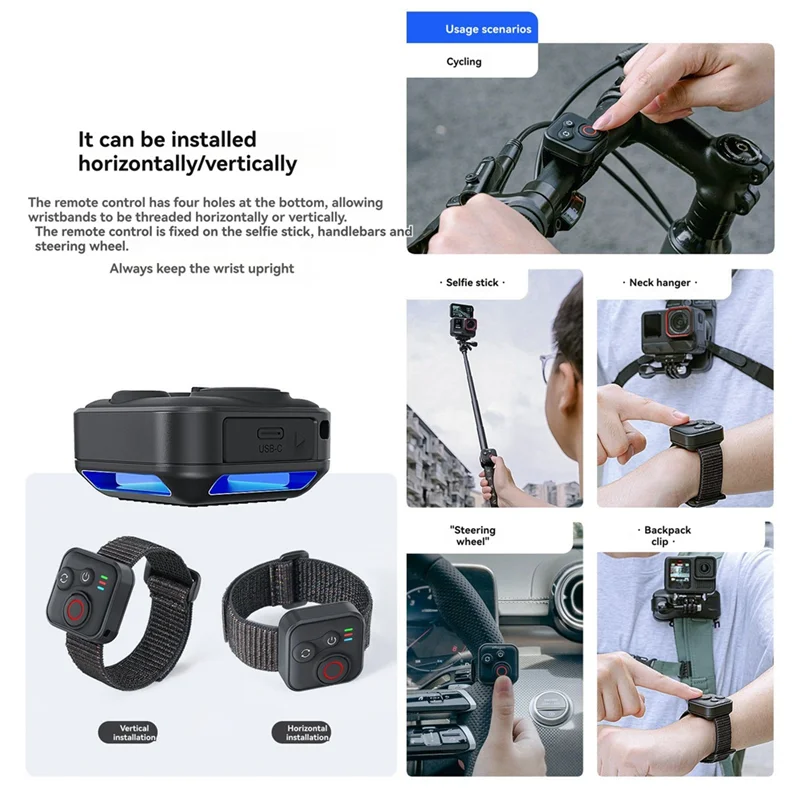 Action Camera Accessory Action Camera Remote Control ABAC-Wireless Bluetooth Action Camera Remote Control With Wrist Strap For Insta360 X5/X4/ACE Pro Gopro Hero 13-8 Series
